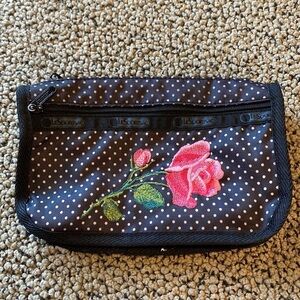 LeSportsac Black & Pink Polka Dot Two Pocket Purse in GUC